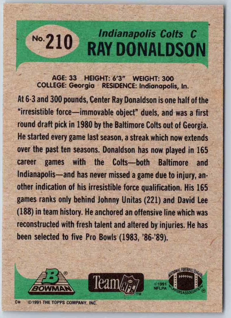 1991 Bowman Football Ray Donaldson