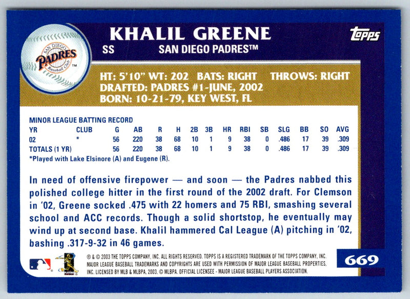 2003 Topps Khalil Greene