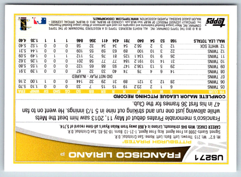 2013 Topps Update Francisco Liriano