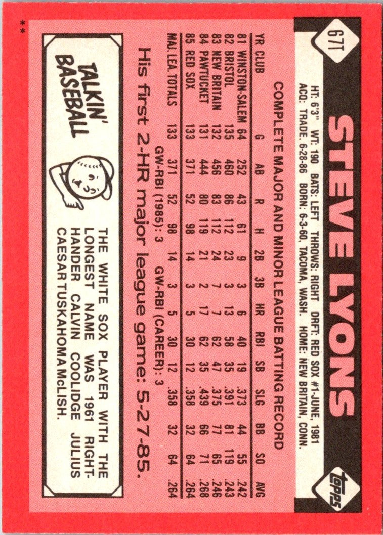 1986 Topps Traded Steve Lyons