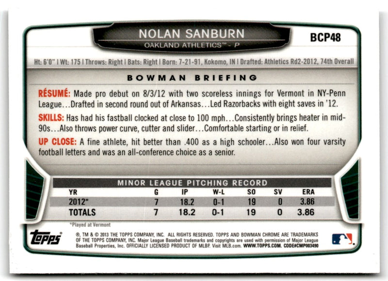 2013 Bowman Chrome Prospects Nolan Sanburn