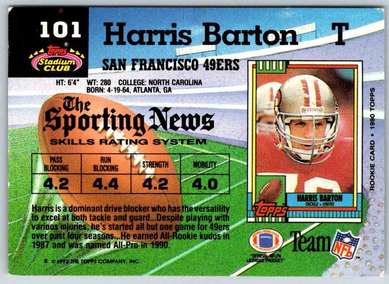 1992 Topps Stadium Club Football Harris Barton