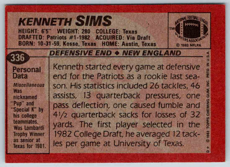 1983 Topps Kenneth Sims
