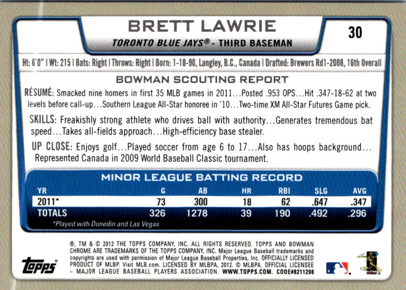 2012 Bowman Chrome Brett Lawrie