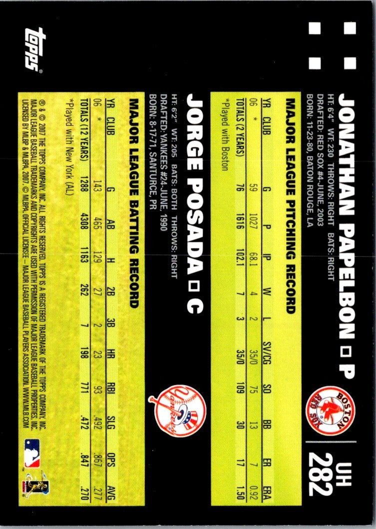 2007 Topps Updates & Highlights Jonathan Papelbon/Jorge Posada
