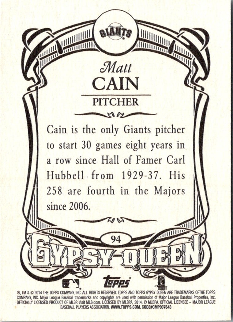 2014 Topps Gypsy Queen Matt Cain