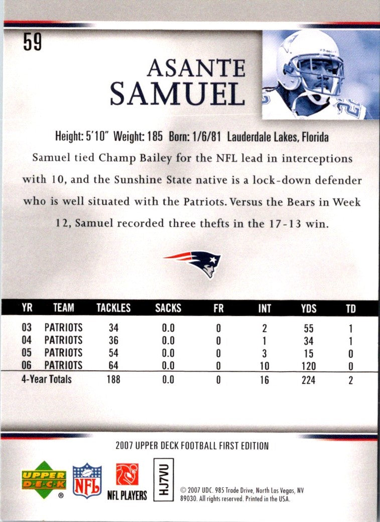 2007 Upper Deck First Edition Asante Samuel