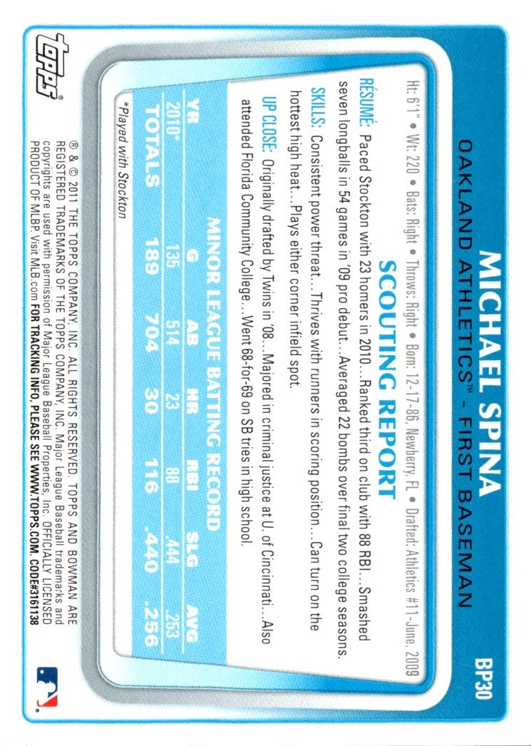 2011 Bowman Prospects Michael Spina