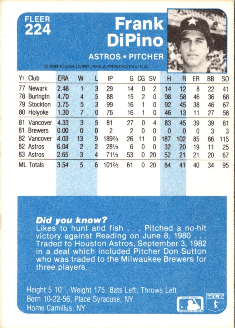 1984 Fleer Frank DiPino