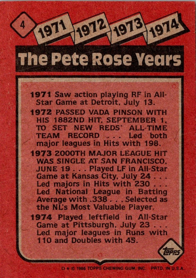 1986 Topps Rose Special: '71-'74