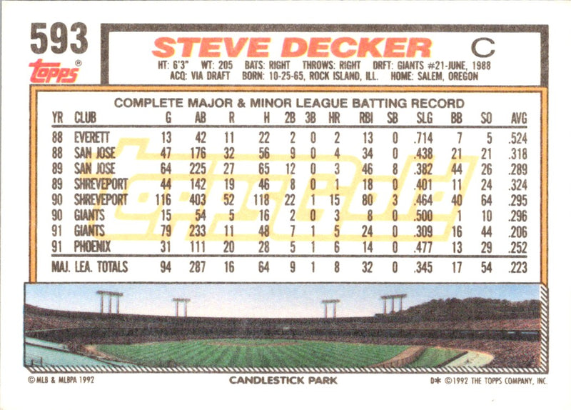 1992 Topps Steve Decker