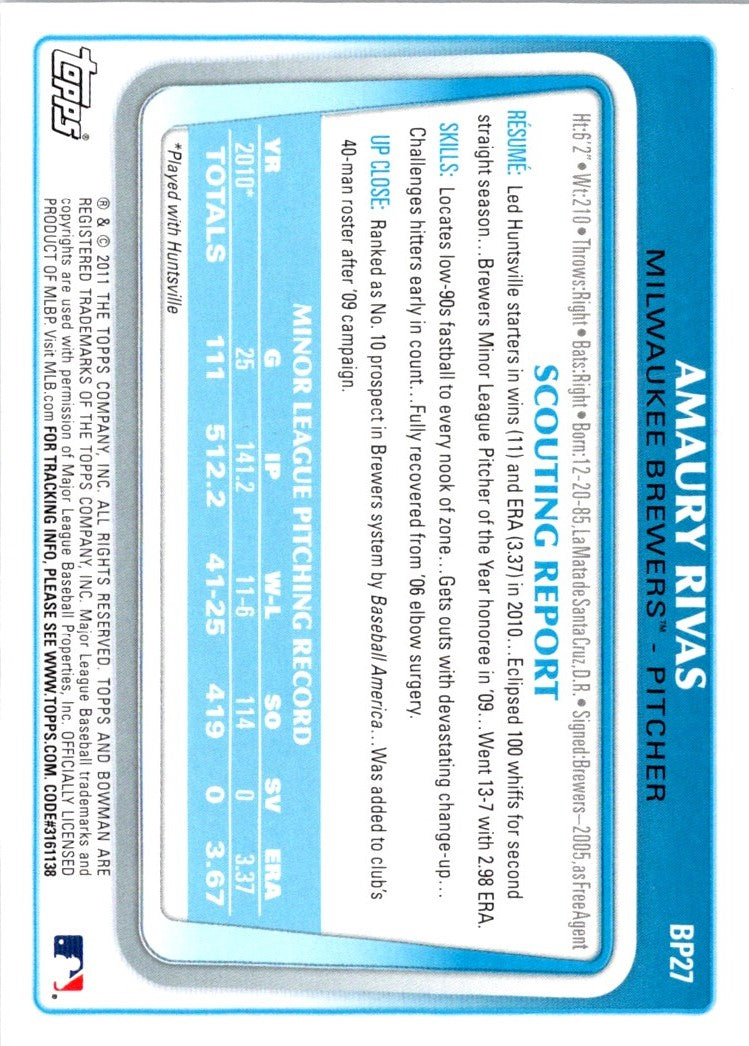 2011 Bowman Prospects Amaury Rivas