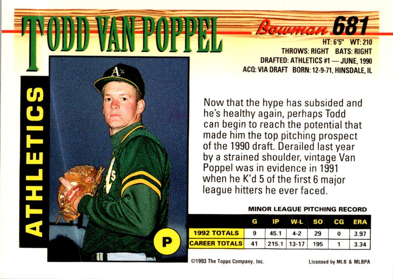 1993 Bowman Todd Van Poppel