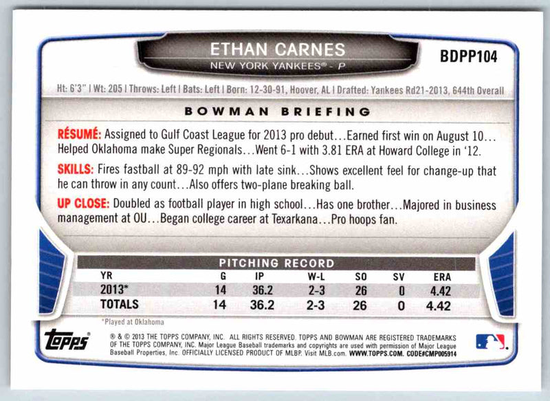 2013 Bowman Ethan Carnes