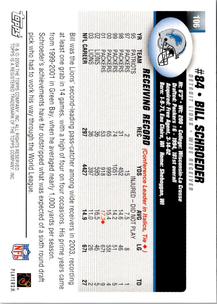 2004 Topps Bill Schroeder