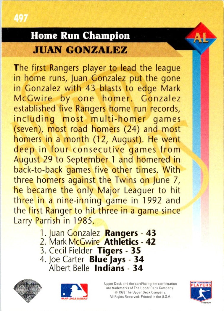 1993 Upper Deck Juan Gonzalez