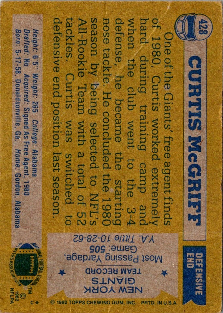 1982 Topps Curtis McGriff