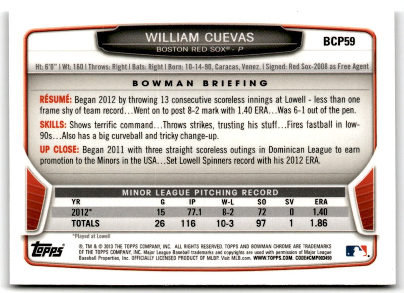 2013 Bowman Chrome Prospects William Cuevas