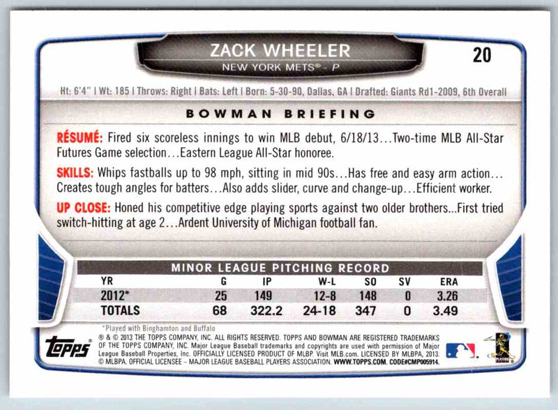 2013 Bowman Zack Wheeler