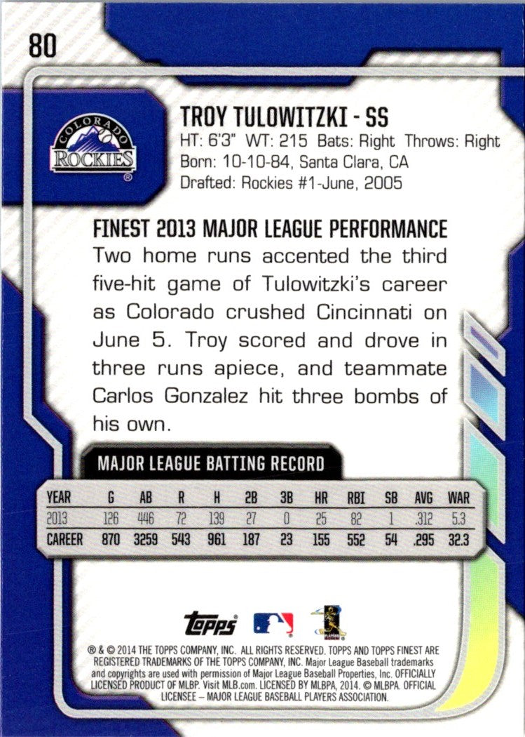 2014 Finest Troy Tulowitzki