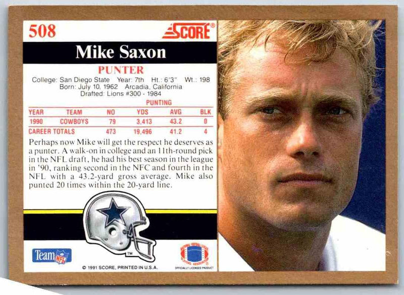 1991 Score Mike Saxon