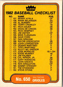 1982 Fleer Checklist: Rangers/White Sox