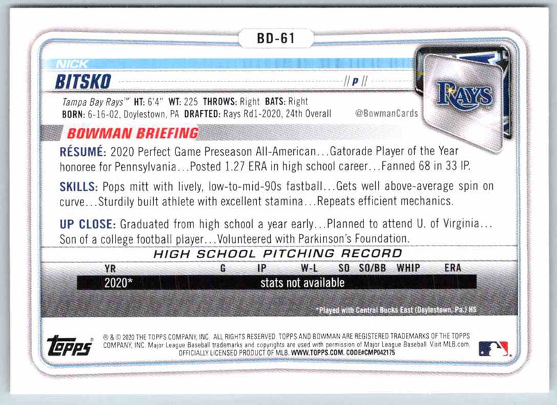 2020 Bowman Nick Bitsko