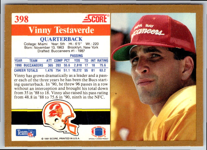 1991 Score Vinny Testaverde