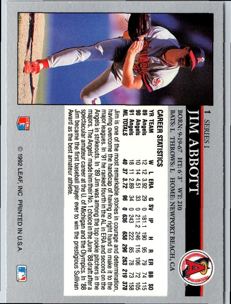 1992 Leaf Jim Abbott