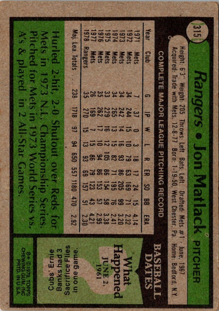 1979 Topps Jon Matlack