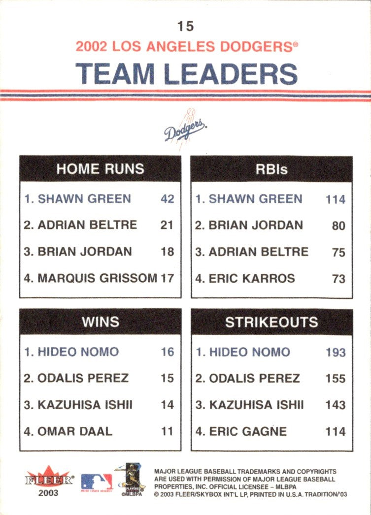 2003 Fleer Tradition Shawn Green/Hideo Nomo