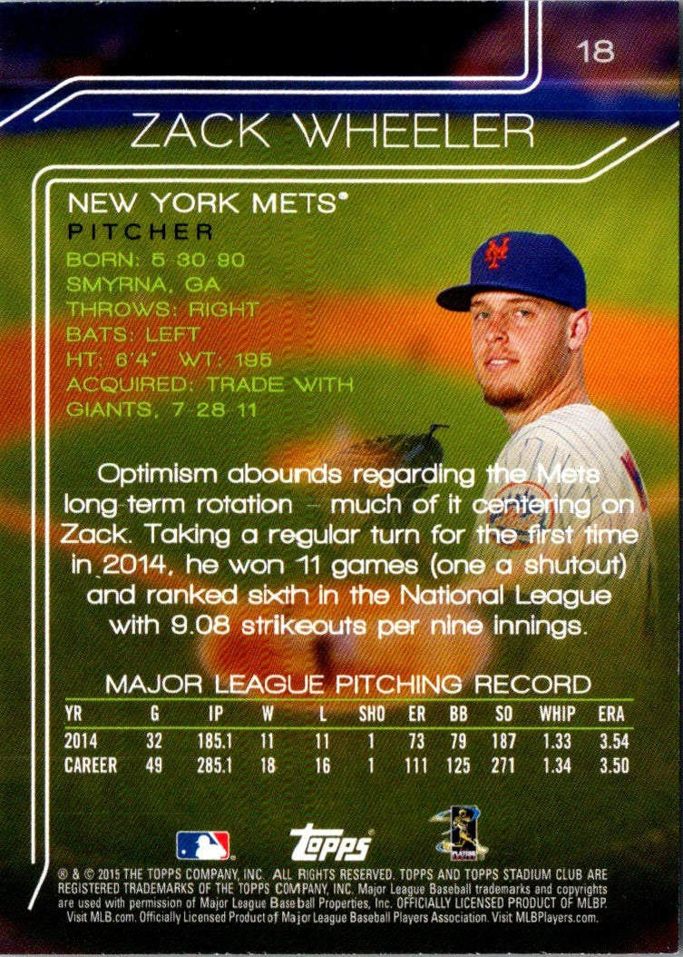 2015 Stadium Club Zack Wheeler