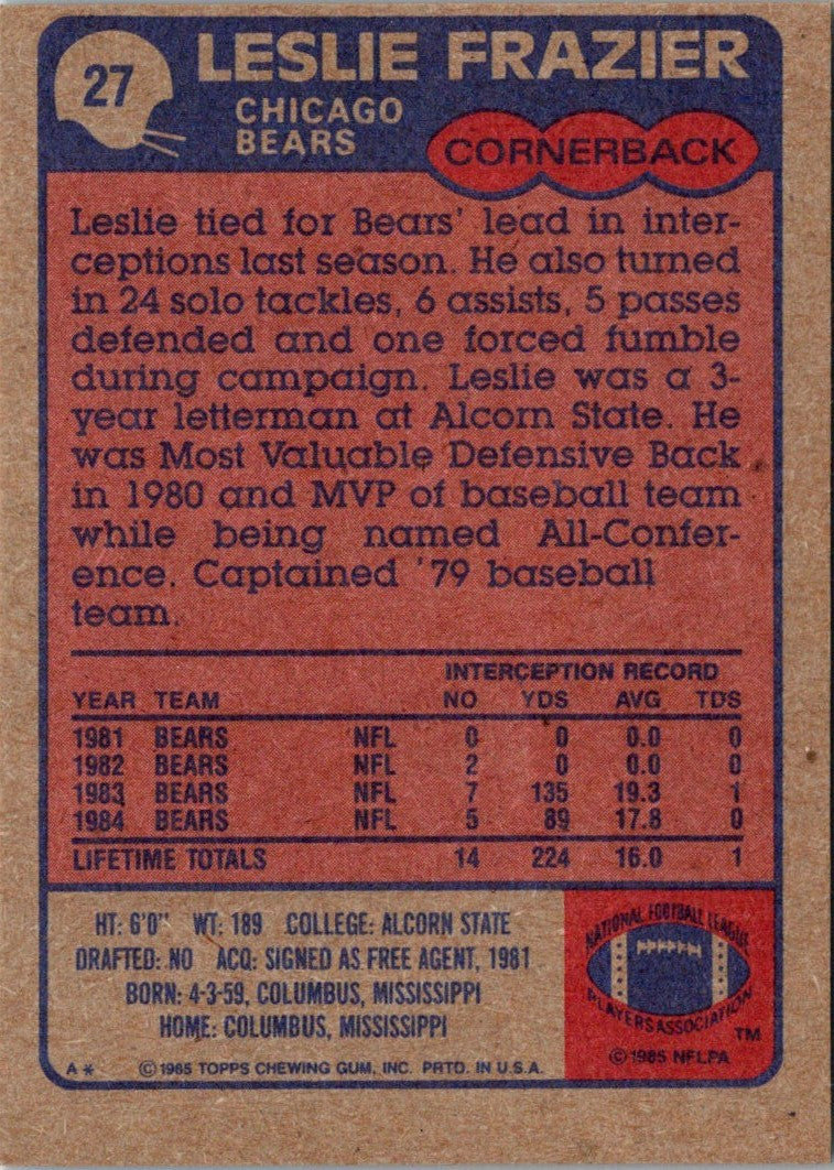 1985 Topps Leslie Frazier