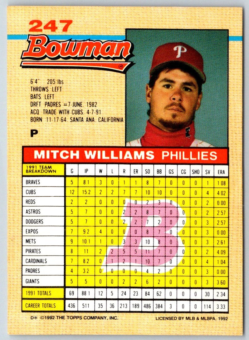 1992 Bowman Mitch Williams