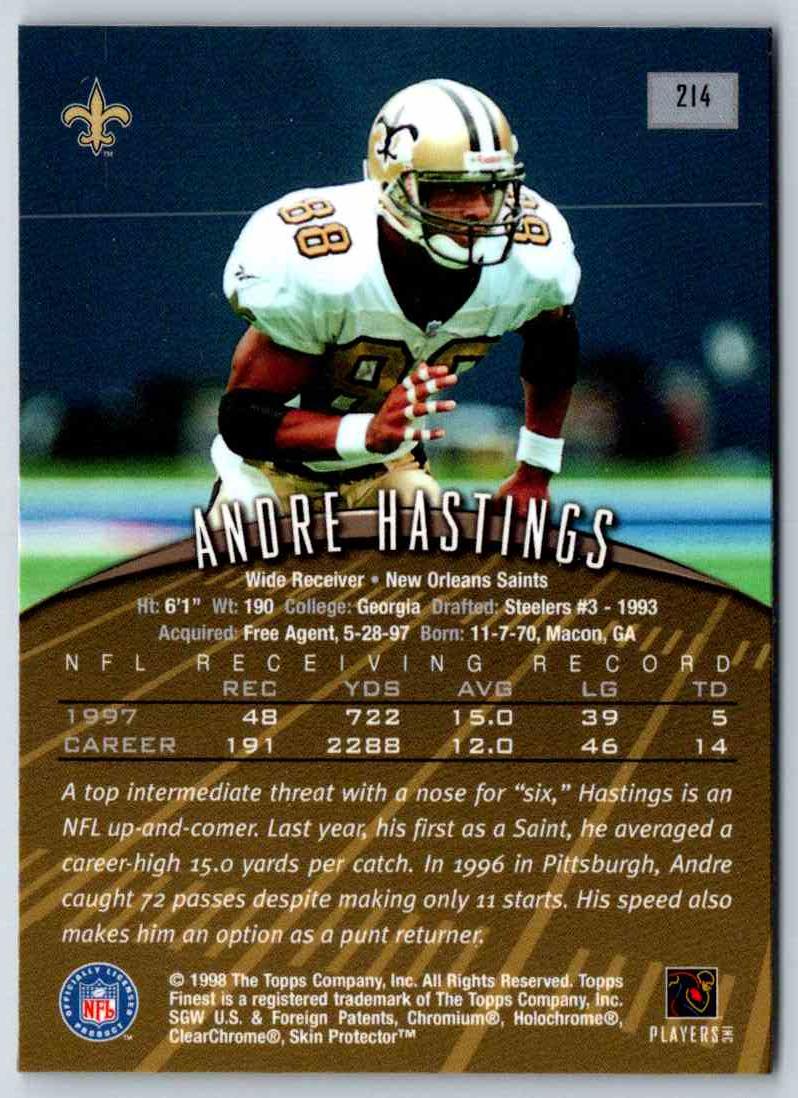 1998 Topps Finest Football Andre Hastings