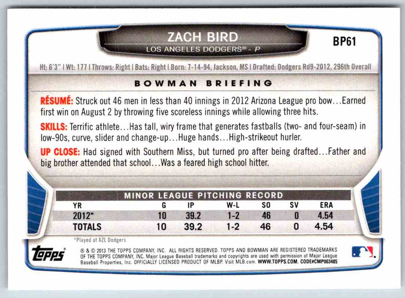 2014 Bowman Zach Bird