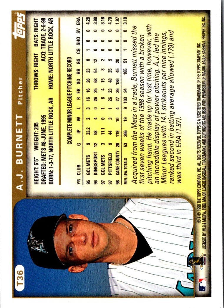 1999 Topps Traded Rookies A.J. Burnett