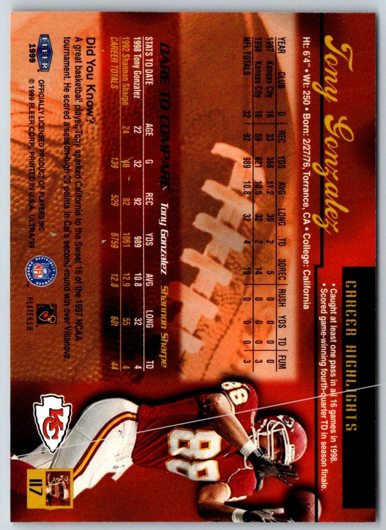 1999 Pacific Paramount Tony Gonzalez