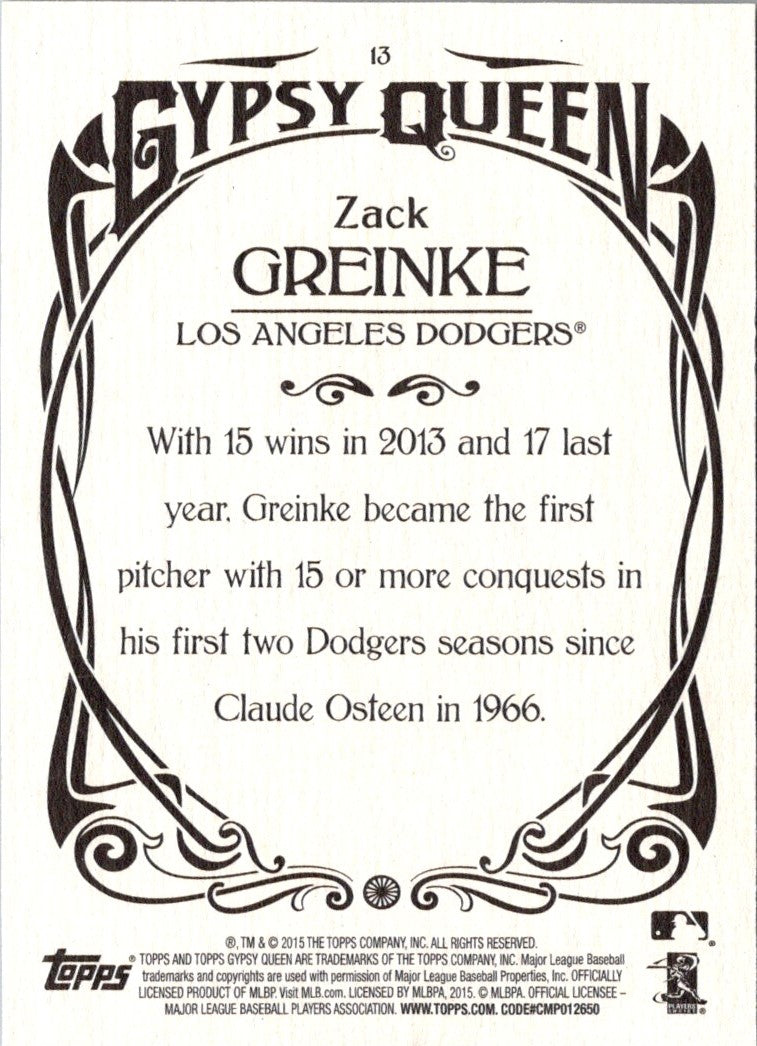 2015 Topps Gypsy Queen Zack Greinke