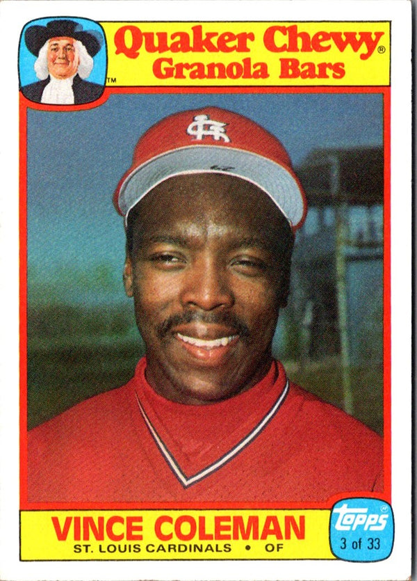 1986 Topps Quaker Granola Vince Coleman #3