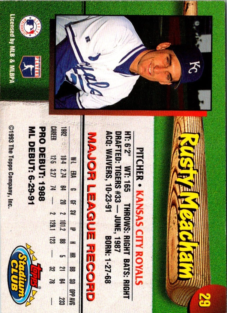 1993 Stadium Club Kansas City Royals Rusty Meacham