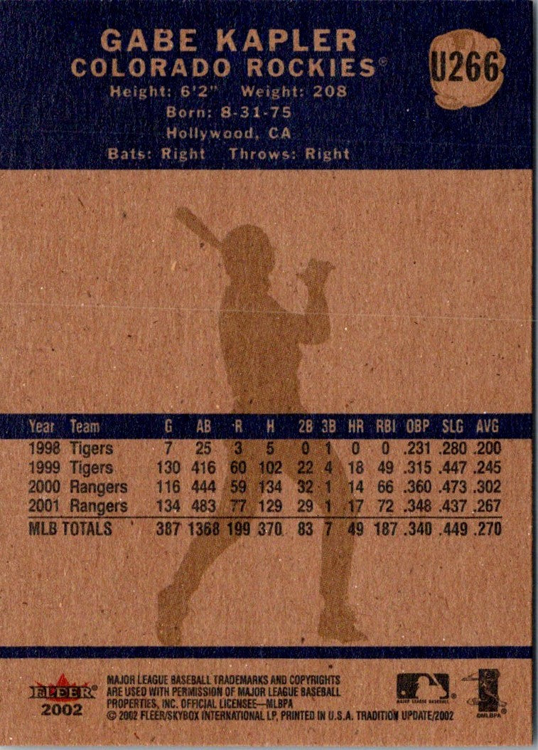 2002 Fleer Tradition Update Gabe Kapler