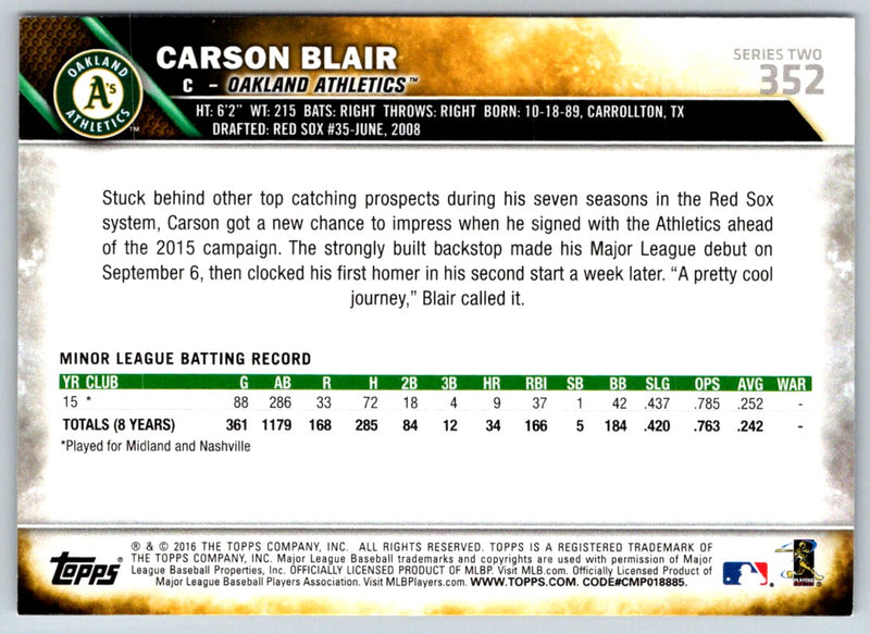 2016 Topps Carson Blair