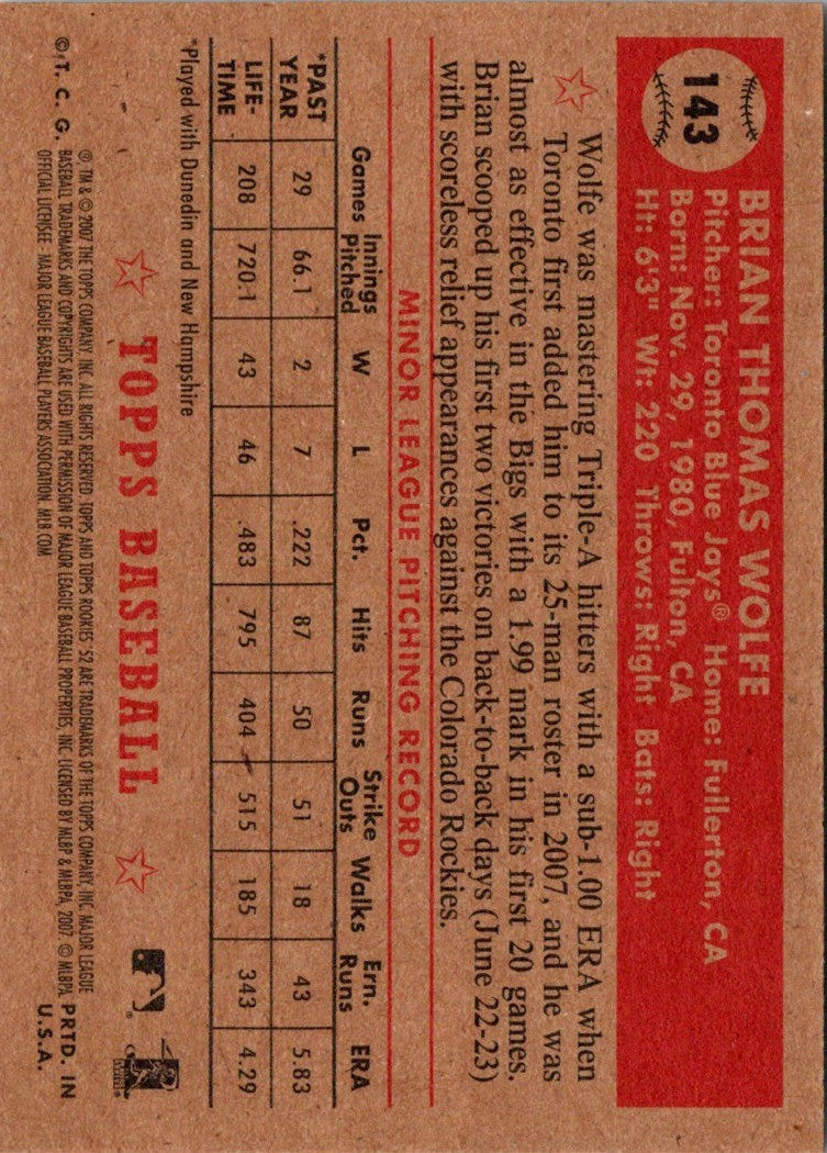 2007 Topps Rookie 1952 Edition Brian Wolfe