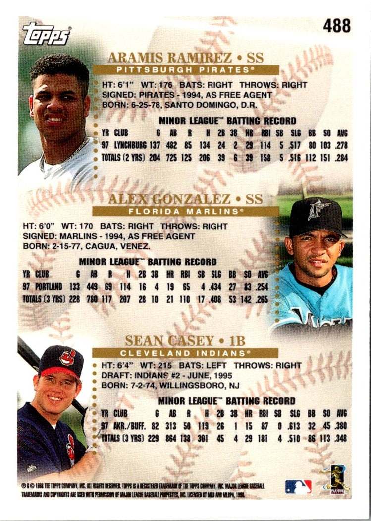 1998 Topps Aramis Ramirez/Alex Gonzalez/Sean Casey