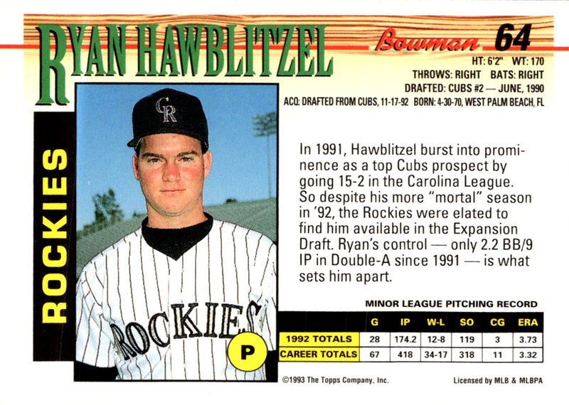 1993 Bowman Ryan Hawblitzel