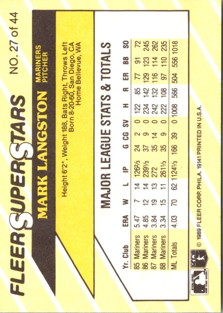 1989 Fleer SuperStars Mark Langston