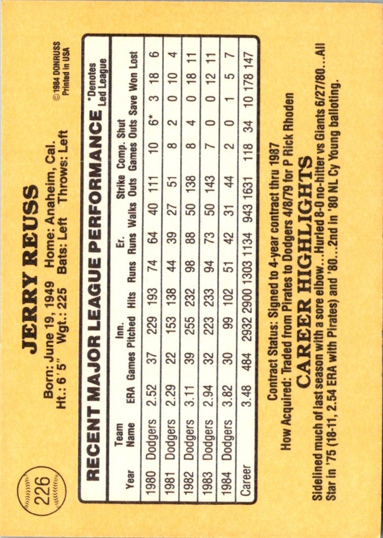 1985 Donruss Jerry Reuss