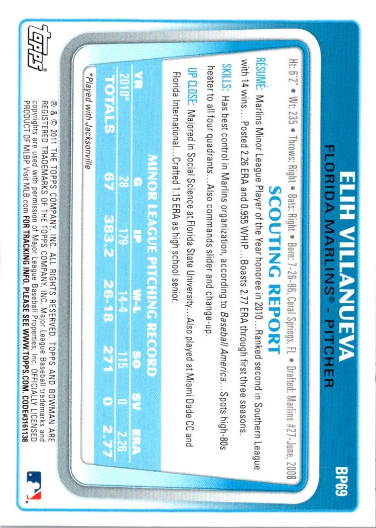 2011 Bowman Prospects Elih Villanueva