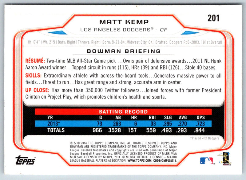 2014 Bowman Matt Kemp